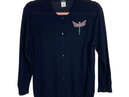 J. Crew Black with Beaded Dragonfly Button Up Cardigan- Size M (see notes) Supply