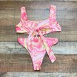 Sweat Szn Pink and Yellow Marble Ring Cutout Back Tie One Piece- Size L Cheap