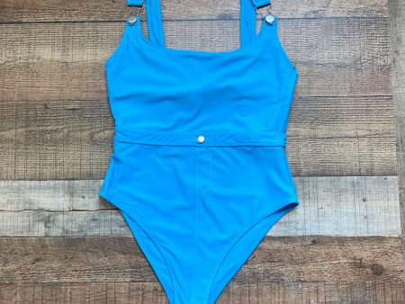 Ookioh Blue Overall Style Exposed Back One Piece NWT- Size L on Sale