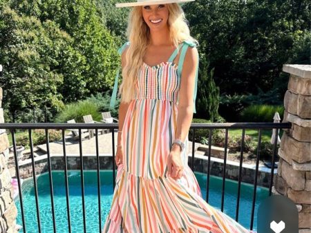 AURA Multi-Color Stripe with Tie Straps Wishing For You Smocked Maxi Dress- Size XS (sold out online) Supply