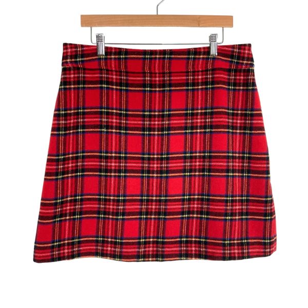 J. Crew Red Plaid Wool Blend Skirt NWT- Size 14 on Sale