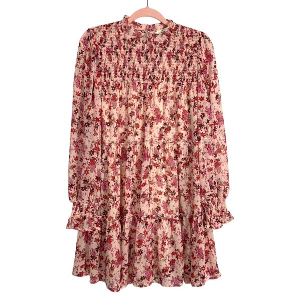 Entro Pink Floral Smocked Mock Neck Jaime Dress NWT- Size M For Cheap