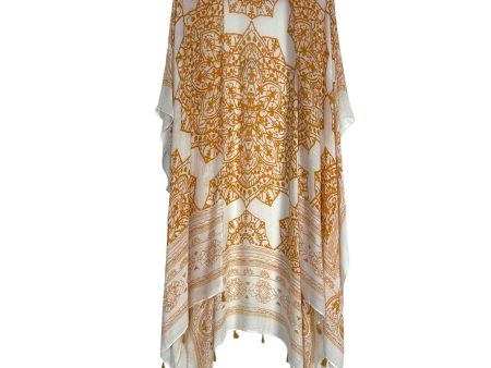 Lovestitch Ivory with Mustard Print Tassel Hem Kimono- One Size Hot on Sale