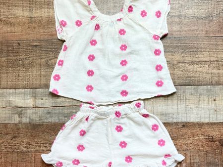 Zara Cream Pink Floral Print Shorts Set- Size 3-4 Years Cheap