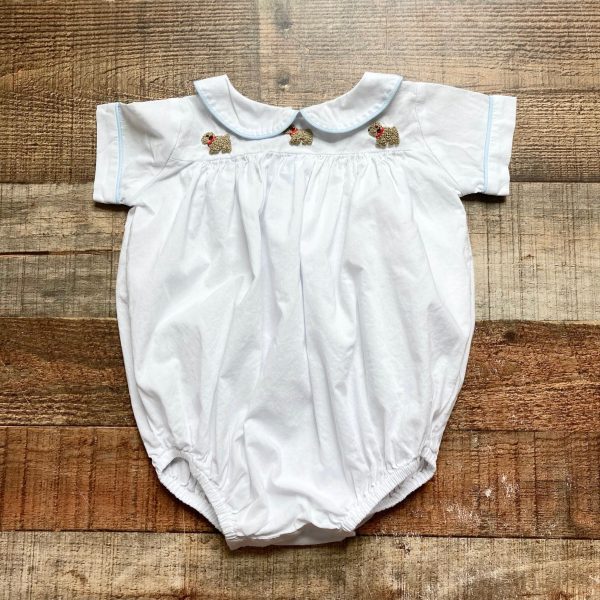 Little English White with Embroidered Puppies Bubble- Size 6M on Sale