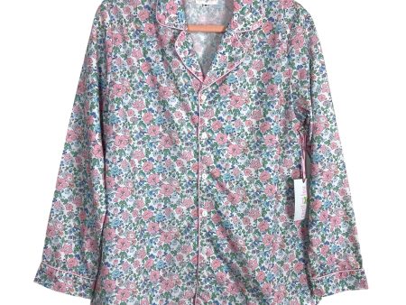 Cecil and Lou Pink Blue Green Floral Print Pajama Set NWT- Size M (sold as set) For Sale