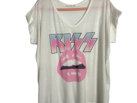 Phil Love White Wide V-Neck Kiss Tee- Size ~L (no size tag, fits like a large) Online Hot Sale