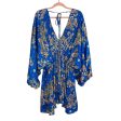 Free People Blue Printed Deep V Front and Back Tie Satin Dress- Size M (sold out online) Fashion