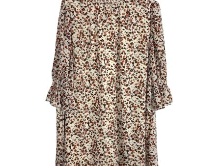 Hayden Cream Browns Floral Print Mock Neck Back Tie Dress- Size L For Sale