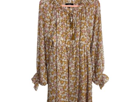 Aakaa Mustard Floral Tassel Front Tie Dres- Size L Online Hot Sale