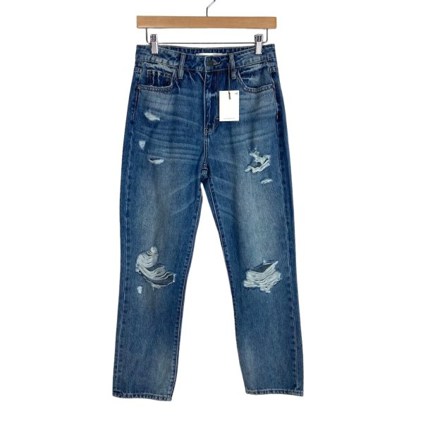 Hidden Medium Wash Distressed Tracey High Rise Straight Jeans NWT- Size 26 (Inseam 27”) Online now