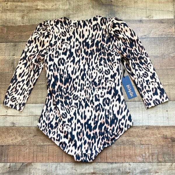 Stylest Leopard Print Zipper Front Puff Sleeve One Piece NWT- Size XL Fashion