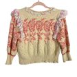 Free People Cream Pink and Orange Front Button Fringe Trim Sweater Cardigan- Size S (see notes) For Sale