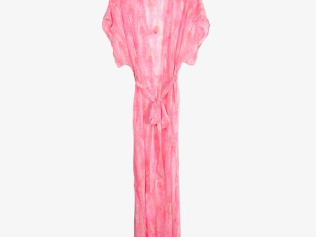 Lovers + Friends Pink Coral Tie Dye with Tie Belt and Side Slits Cover Up- Size S on Sale