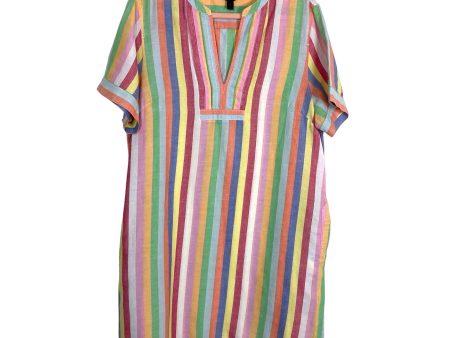 J Crew Colorful Striped Pleated V-Neck Linen Dress- Size XL (see notes) Online now