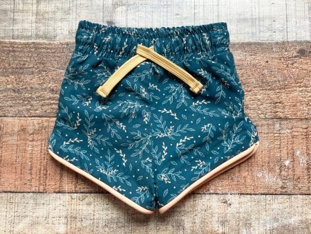 Ollie s Day Forest Green Mustard Leaf Print Swim Trunks- Size 0-6M Hot on Sale