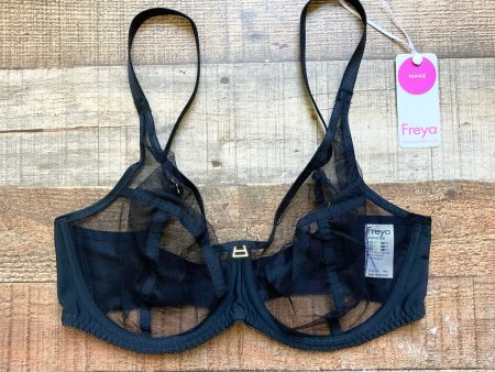 Freya Black Mesh Underwire Plunge Lingerie Bra NWT- Size 34DDD Supply