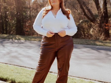 Abercrombie & Fitch Brown Vegan Leather Curve Love 90 s Straight Ultra High Rise Pants- Size 34 18 (Inseam 30”, sold out online) on Sale