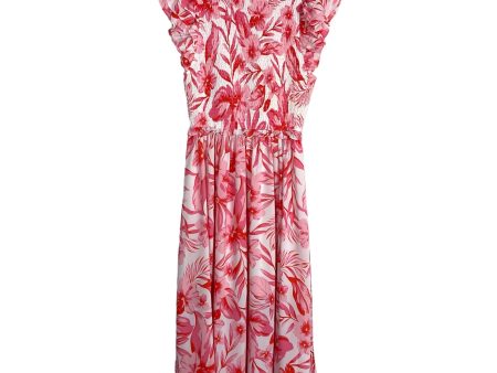 Entro Pink Floral Smocked Bodice Ruffle Sleeve Dress- Size M Online