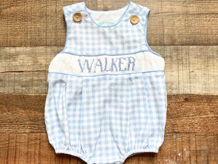 The Smocked Flamingo Blue White Checked Smocked Walker Bubble- Size 6M (see notes) Discount