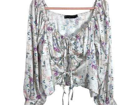 Fashion to Figure Floral Print Satin Off the Shoulder Front Tie Closure Top- Size 0 XL Online now