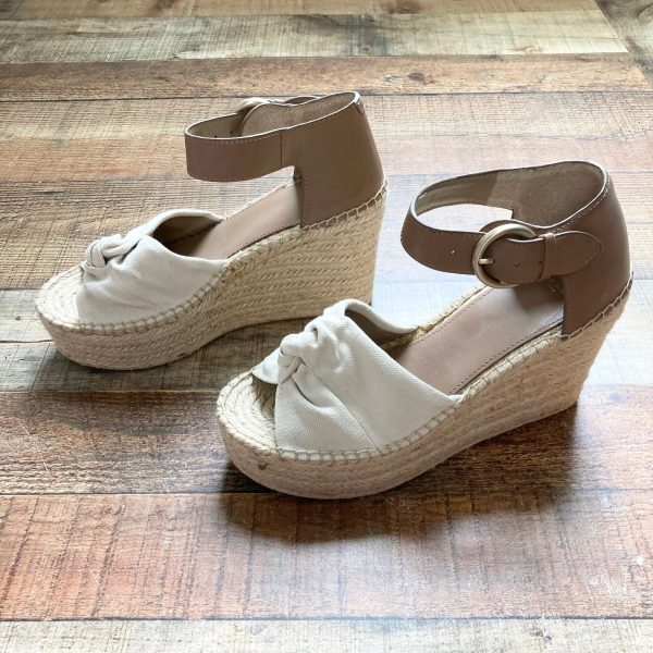 Marc Fisher Cream Canvas with Camel Leather Wedge Espadrilles- Size 9.5 Online