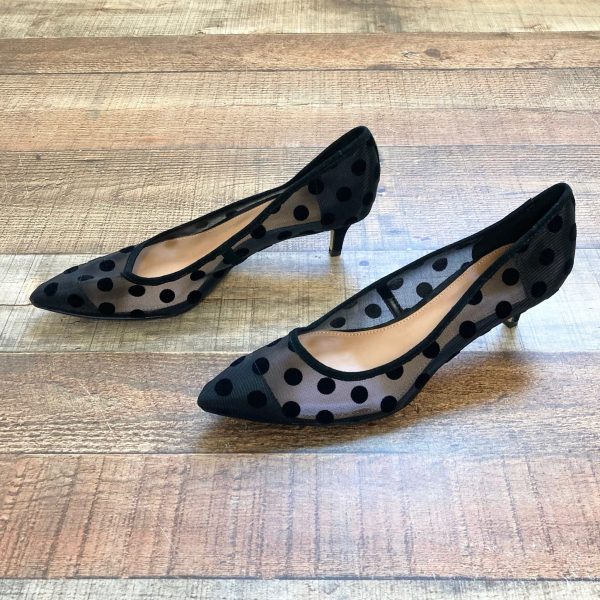 J Crew Black Mesh Polka Dot Low Stilettos- Size 9 Online now