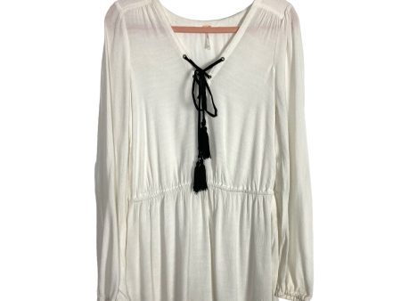 Free People White Lace Up V-Neck Elastic Waist Tunic Top- Size M Sale