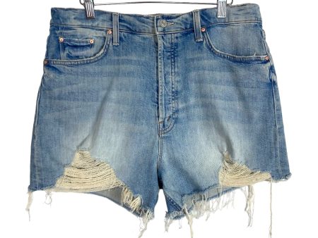 Mother Superior Light Wash Distressed Ultra High Waist Tomcat Kick Fray Jean Shorts NWT- Size 33 Online Sale