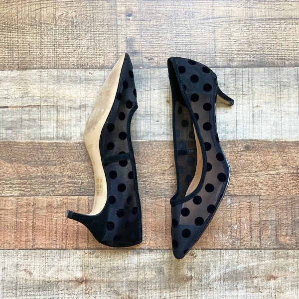 J Crew Black Mesh Polka Dot Low Stilettos- Size 9 Online now