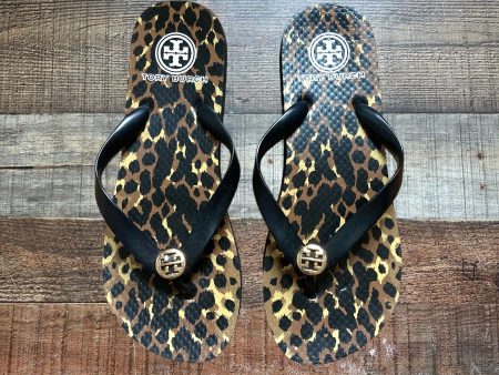 Tory Burch Black Animal Print Flip Flops- Size ~7 (see notes) Cheap