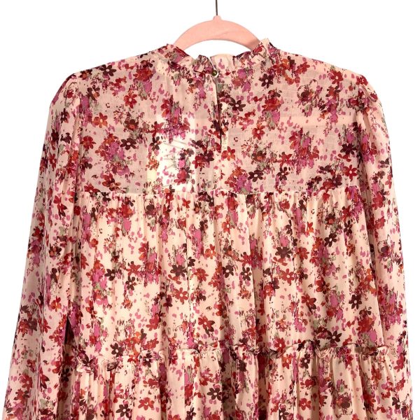 Entro Pink Floral Smocked Mock Neck Jaime Dress NWT- Size M For Cheap