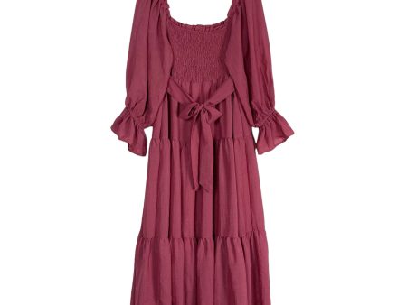 &Merci Smocked Bodice Semi Sheer Sleeve Cinched Cuff Belted Dress - Size M Online now