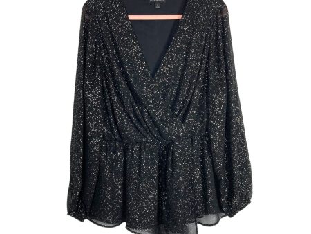 Lane Bryant Black with Metallic Silver Speckle Surplice Peplum Top- Size 14 Online now