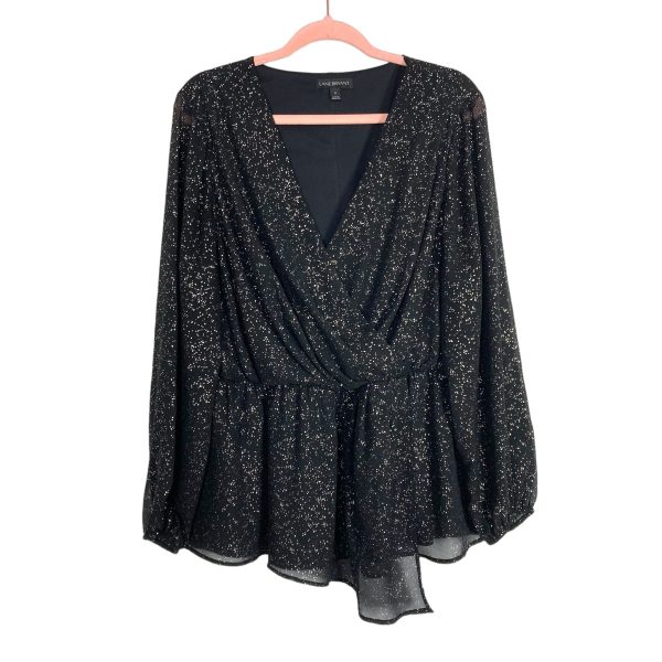 Lane Bryant Black with Metallic Silver Speckle Surplice Peplum Top- Size 14 Online now