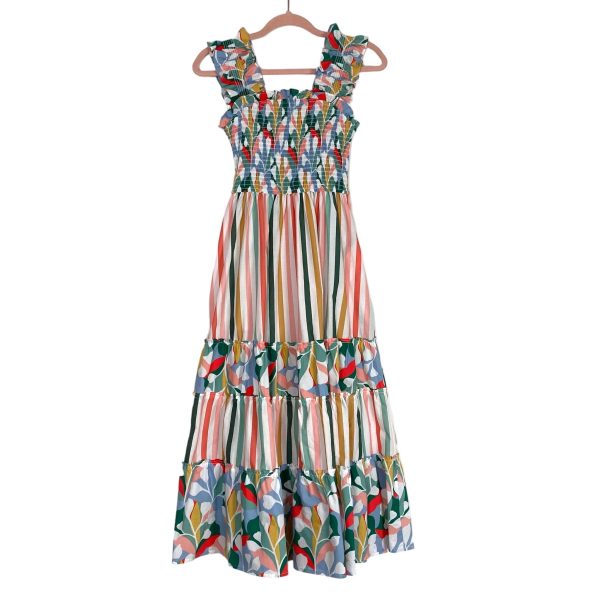 AURA Multi-Color Stripe Pattern Such a Dreamer Smocked Midi Dress- Size XS (sold out online) For Discount