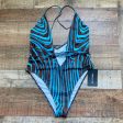 Pretty Little Thing Blue and Brown Abstract Marble Strappy Plunge Cross Halterneck One Piece NWT- Size 16 (US 12) Discount