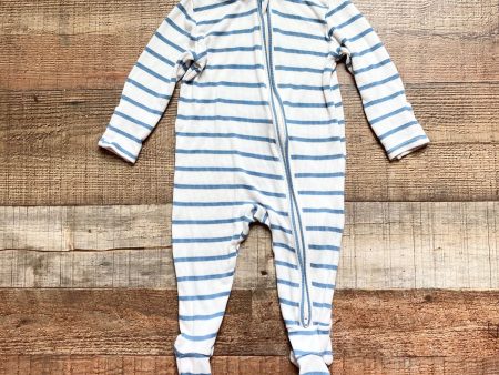 Angel Dear Cream Blue Striped Ribbed Zip Up Footie Outfit- Size ~3-6M (see notes, no size tag, fits like a 3-6M) Sale