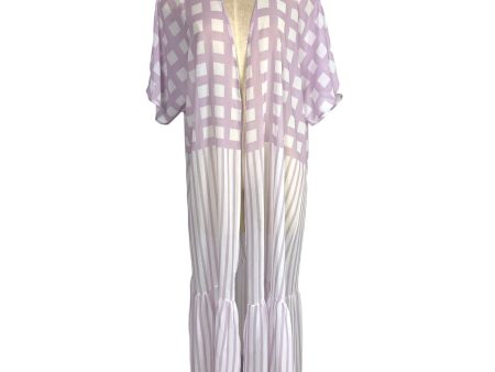 Pink Lily Purple White Checkered and Striped Sheer Kimono- Size S Online now