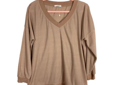 Ekouaer Light Brown Waffle Stitch V-Neck Top and Drawstring Shorts Set NWOT- Size S (see notes, sold as a set) For Cheap