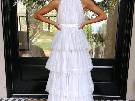 AURA White Ruffle Tulle Shock and Awe Tiered Maxi Dress- Size S Online Sale