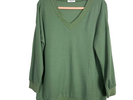 Ekouaer Green Waffle Knit V-Neck Top and Shorts Set- Size S (sold as a set) on Sale