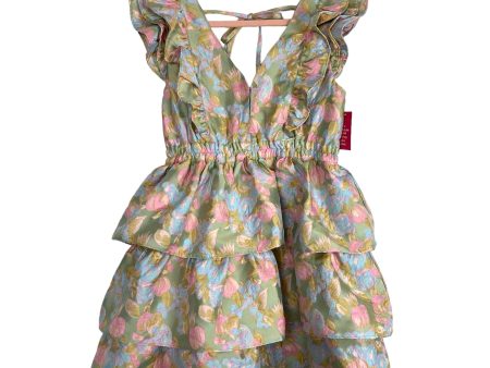 Buddy Love Green with Blue and Pink Floral Ruffle Tiered Tie Back Dress NWT- Size M For Discount