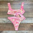 Sweat Szn Pink and Yellow Marble Ring Cutout Back Tie One Piece- Size L Cheap