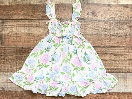 Angel Dear Cream Green Lilac Blue Floral Print Muslin with Ruffle Straps Smocked Dress- Size 3T Cheap