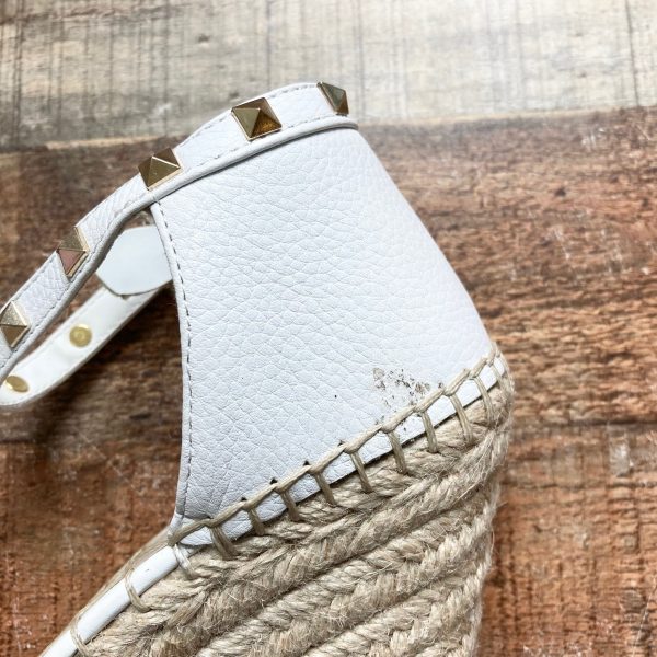 Marc Fisher White Leather Studded Wedge Espadrilles- Size 9.5 (see notes) Online now