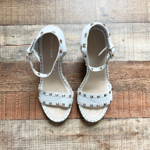 Marc Fisher White Leather Studded Wedge Espadrilles- Size 9.5 (see notes) Online now