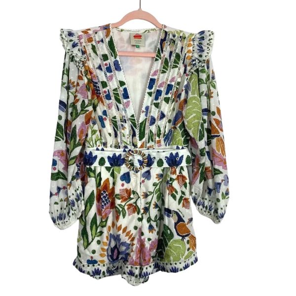 Farm Rio Floral Print Deep V Belted Romper- Size M (sold out online) For Cheap