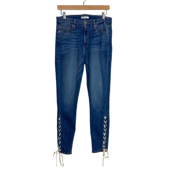 Good American Medium Wash Good Legs with Lace Up Detail Jeans- Size 10 30 (Inseam 28”) Online Hot Sale