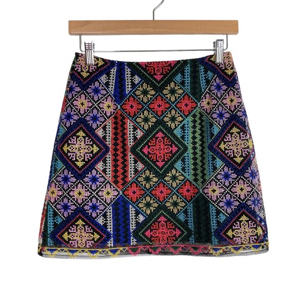 Vestique Embroidered Patterned Mesh Overlay Mini Skirt- Size S For Cheap